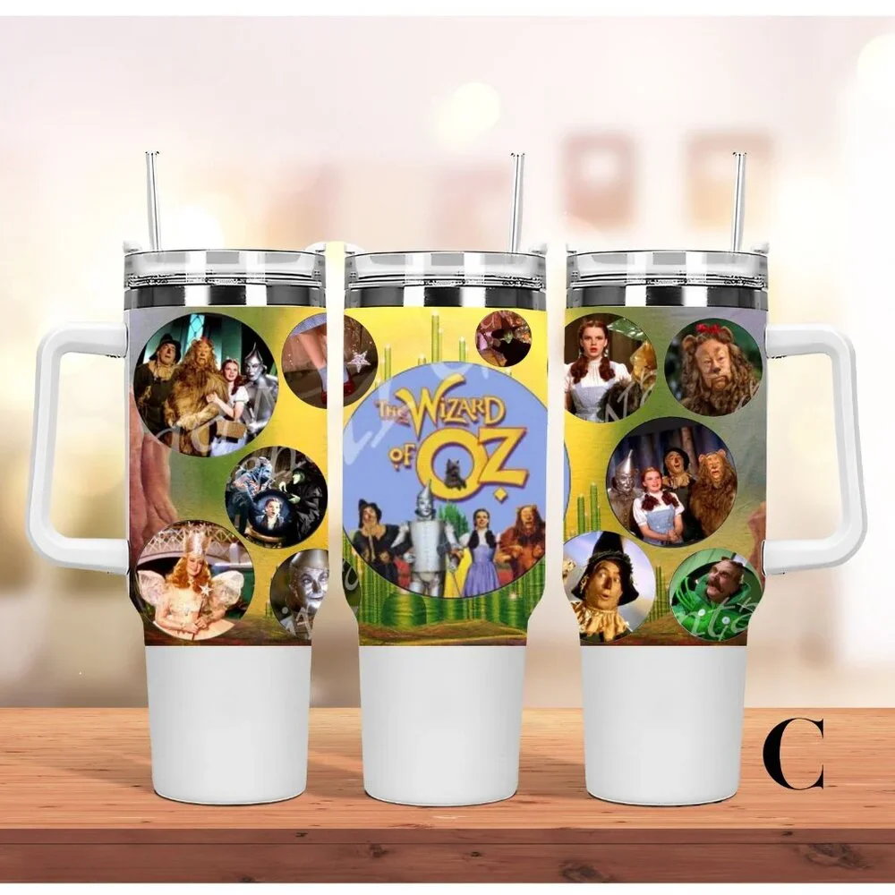 Disney Wizard of oz 40 oz Tumbler/Water bottle/Mug with lid, handle and straw. B
